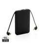5.000 mAh lomme powerbank med integrerede kabler. Sort