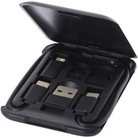 Savvy modulært opladningskabel af genvundet plast med telefonholder Sort