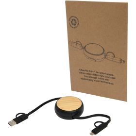 Chechia 5-i-1 kabel 100 cm datasynkronisering og 45 W hurtigopladningskabel, der kan trækkes ind, i genvundet plast med bambu Sort