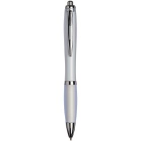 Curvy ballpoint pen with frosted barrel and grip Hvid