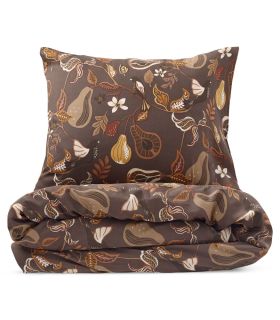 Satinstribet sengesæt Brun