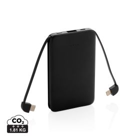 5.000 mAh lomme powerbank med integrerede kabler. Sort
