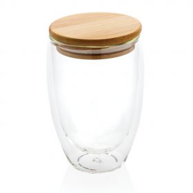 Double wall borosilikat glass with bamboo lid 350ml