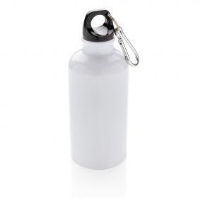 Aluminium genanvendelig sportsflaske med karabinkrog hvid