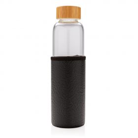 Borosilikat glasflaske med struktureret PU omslag sort