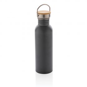 Moderne rustfrit stål flaske med bambus låg grå