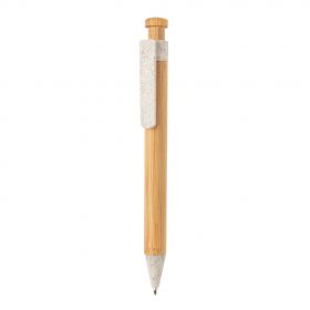 Bambus pen med clip i hvedestrå