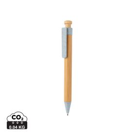 Bambus pen med clip i hvedestrå Blå