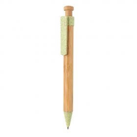 Bambus pen med clip i hvedestrå lysegrøn