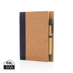 Kork spiral notesbog med pen Blå