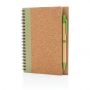 Kork spiral notesbog med pen lysegrøn